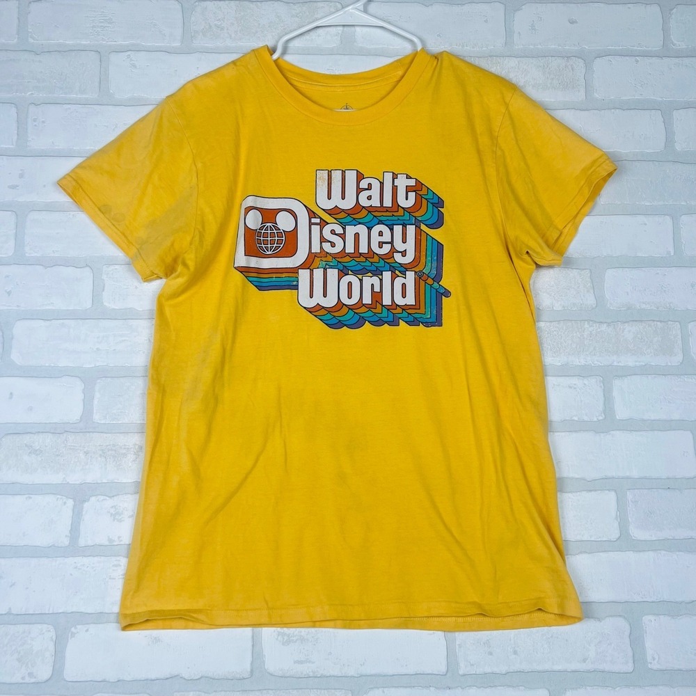 Disney Walt Disney World Retro Logo Graphic T-Shirt Yellow Womens Medium M